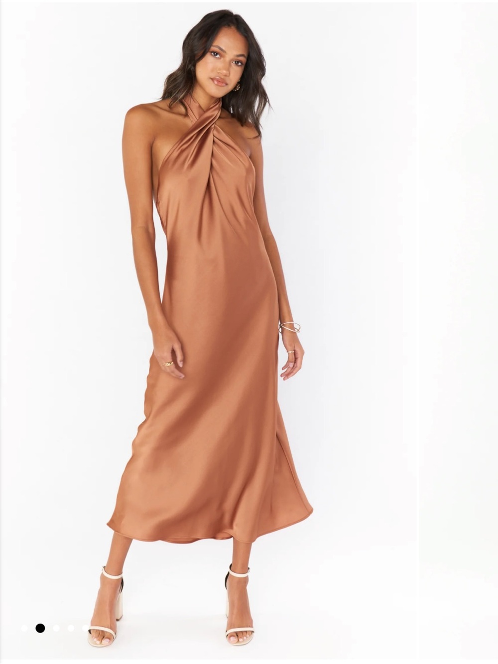 Bridesmaid Dress - Show Me Your Mumu - Jasmine Halter Midi Dress, Copper Satin